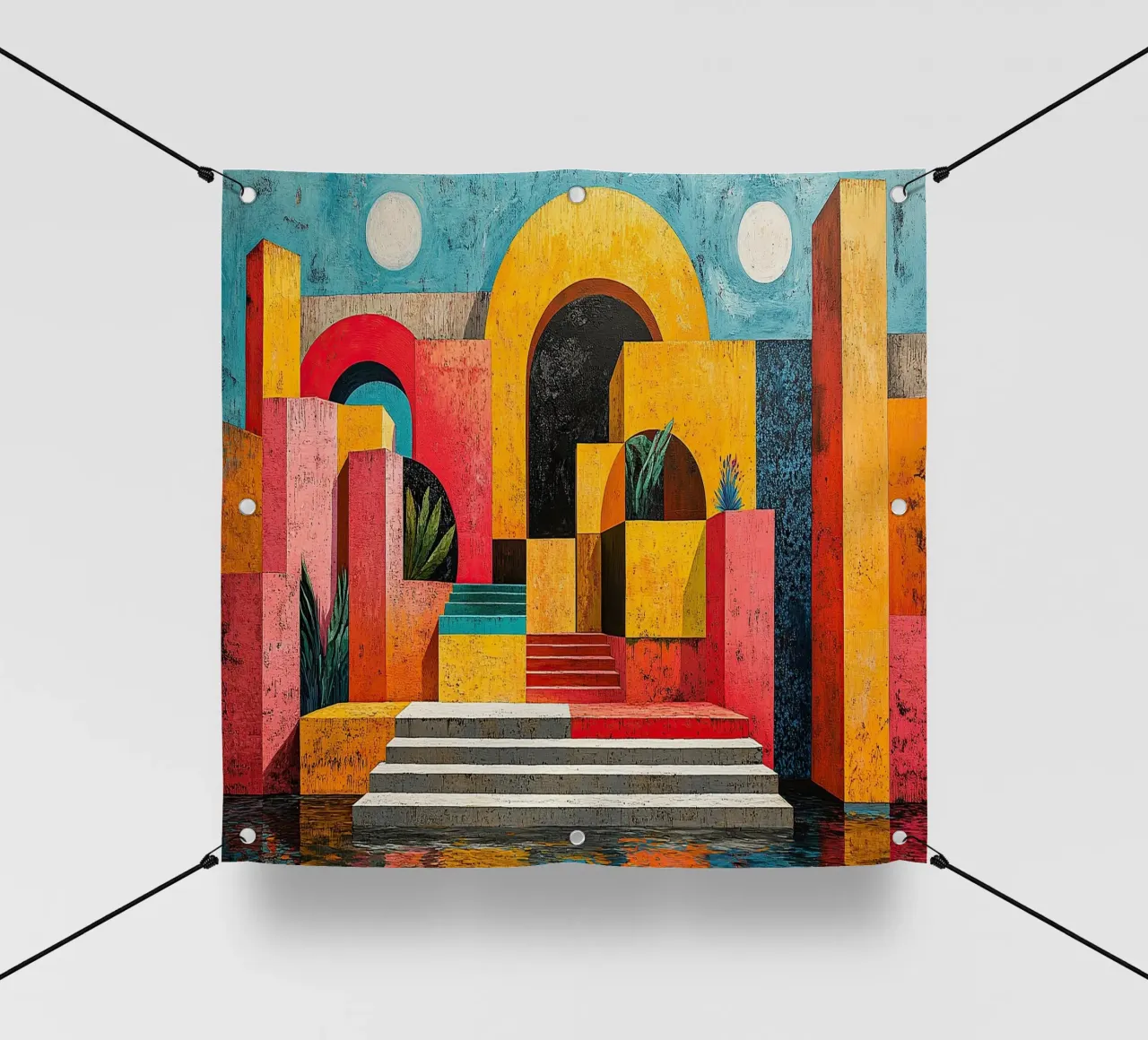 Surrealismus Architektur Design Geometrie PVC Plane von Nikis Art Studio