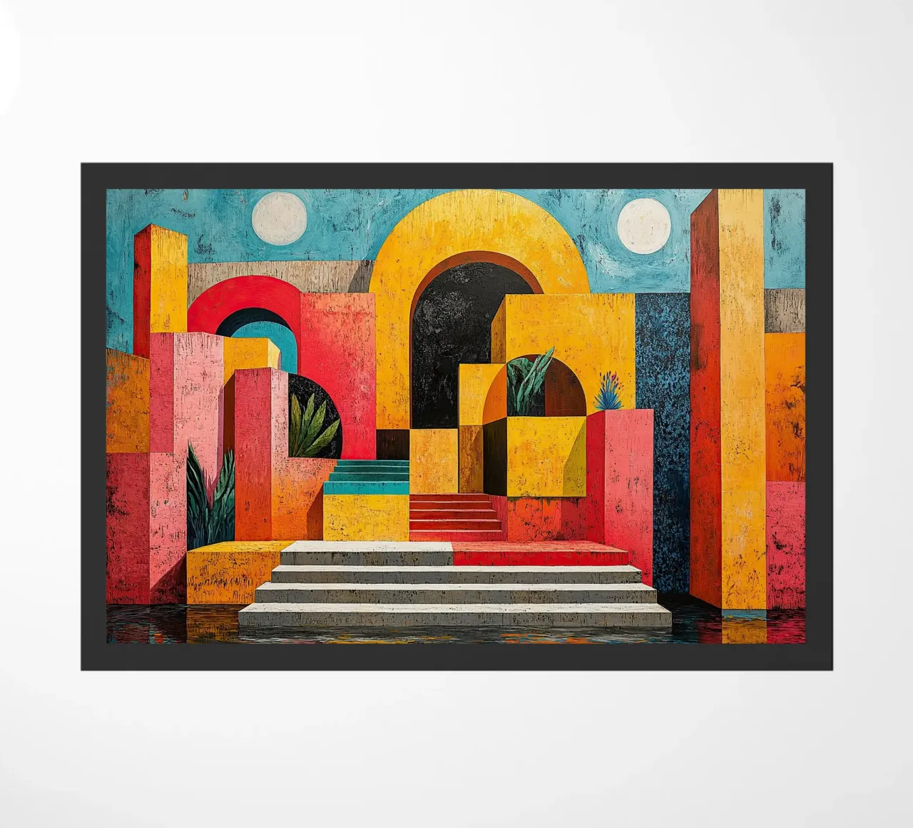 Surrealismus Architektur Design Geometrie Fußmatte von Nikis Art Studio