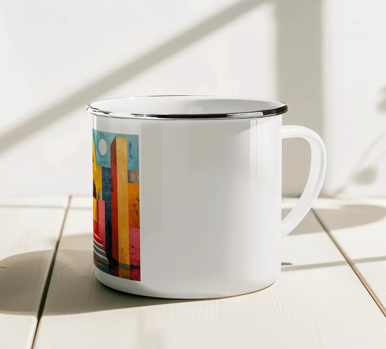 Surrealismus Architektur Design Geometrie Emaille Tasse von Nikis Art Studio