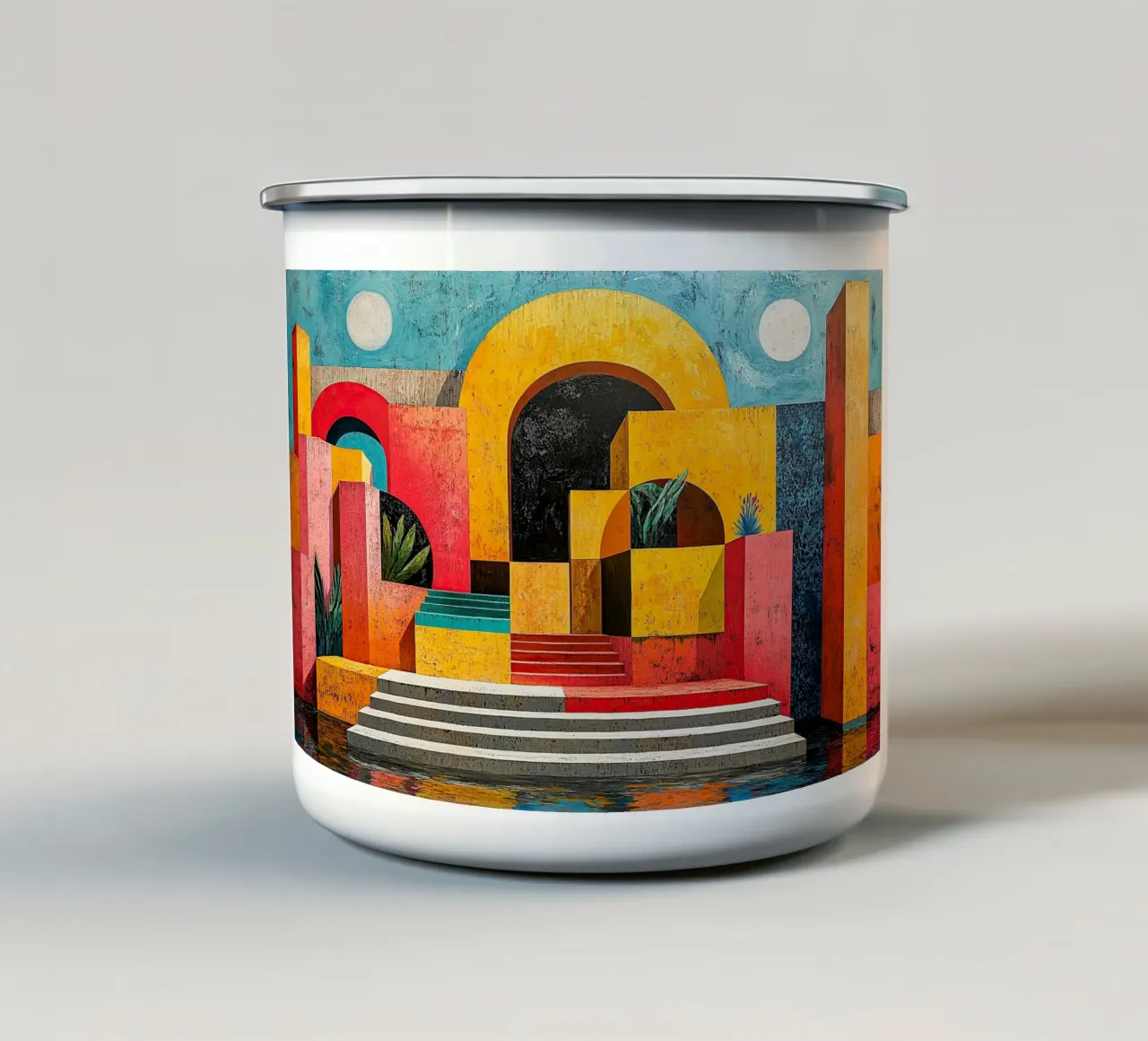 Surrealismus Architektur Design Geometrie Emaille Tasse von Nikis Art Studio
