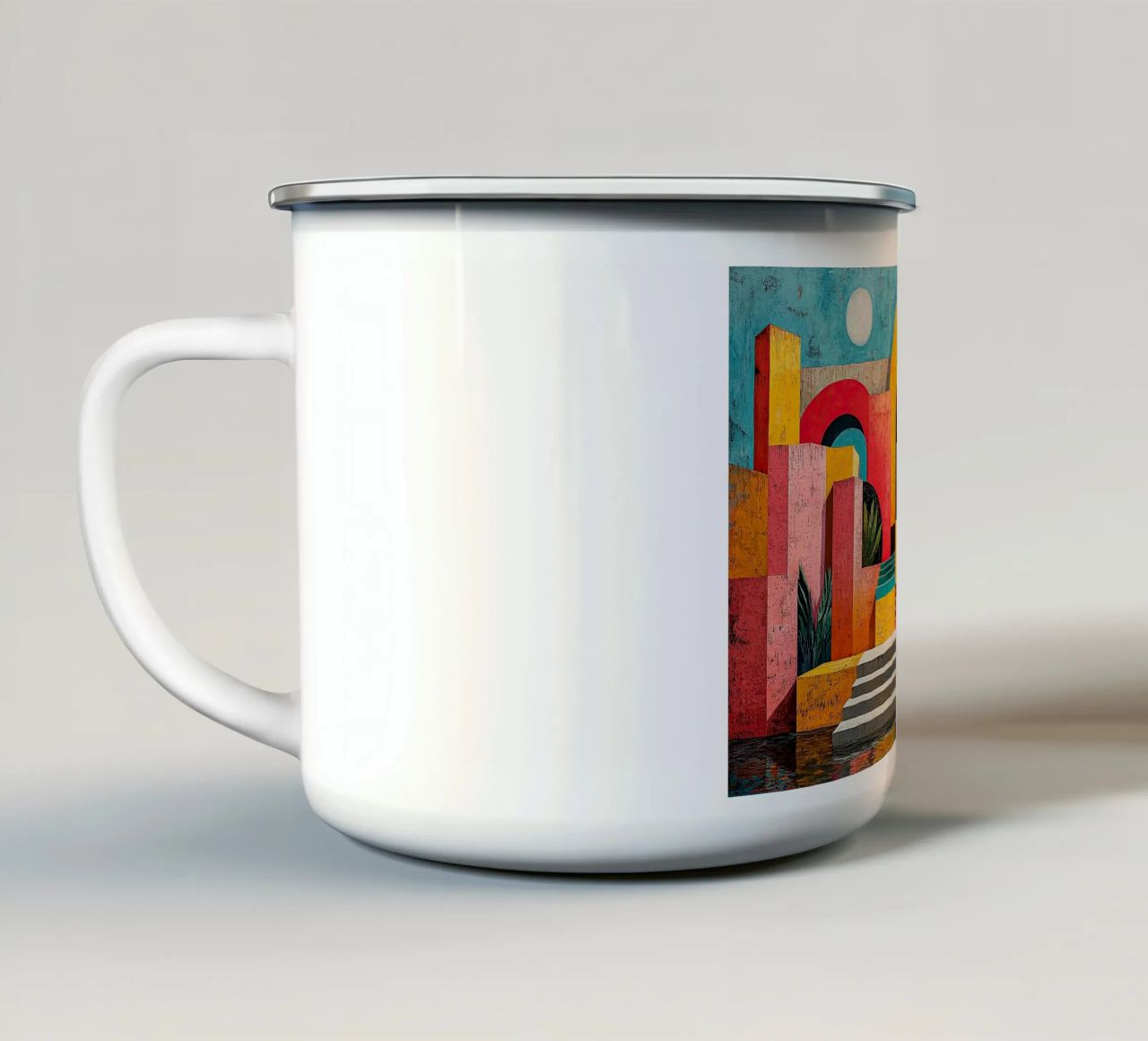 Surrealism Architecture Design Geometry enamel mug by Nikis Art Studio
