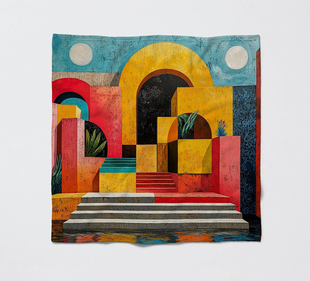 Surrealism Architecture Design Geometry fleece blanket by Nikis Art Studio