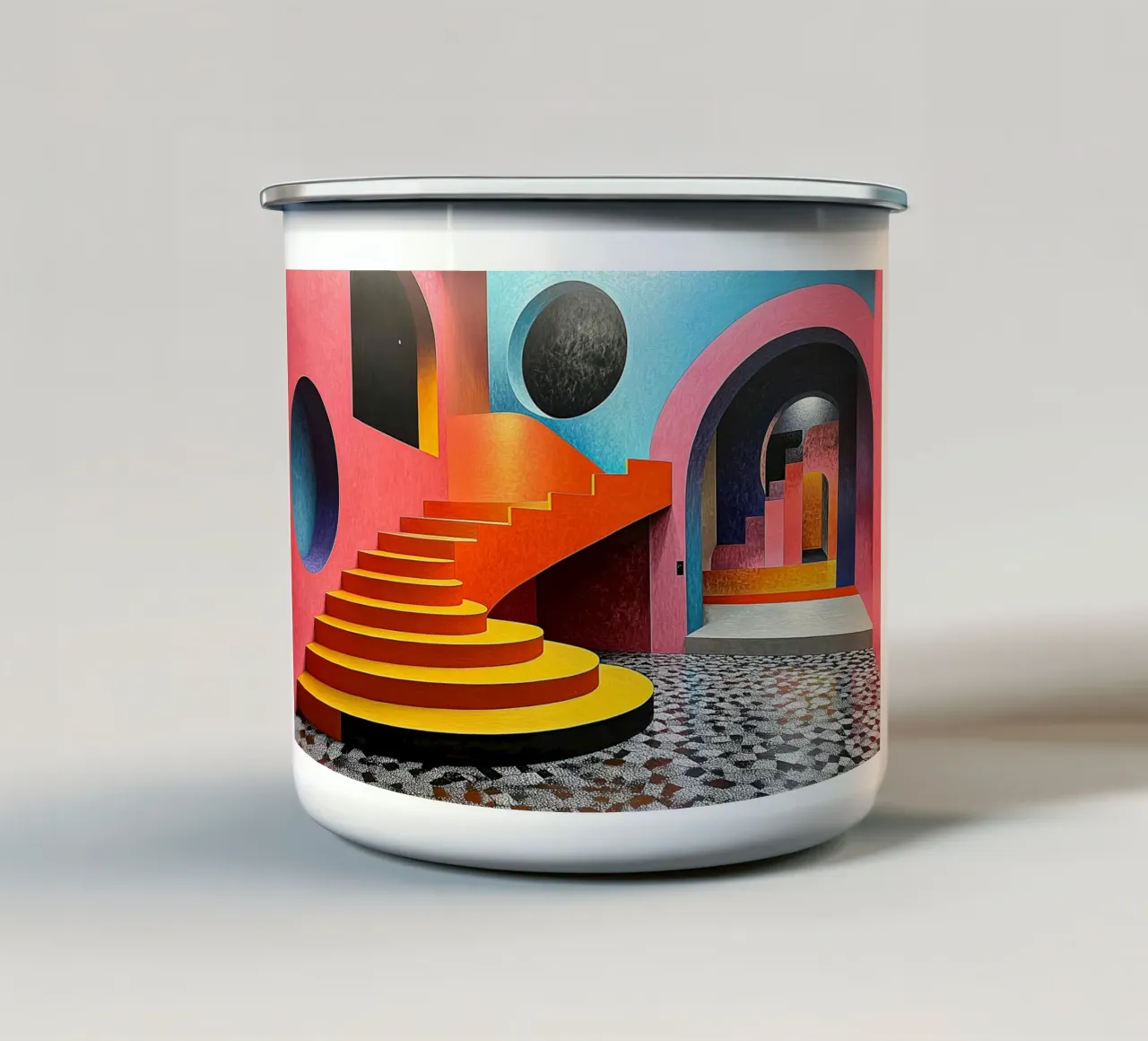 Surrealismus Architektur Design Geometrie Emaille Tasse von Nikis Art Studio