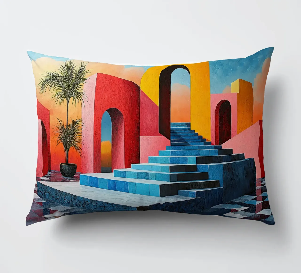 Surrealism Architecture Design Geometry decorative cushion by Nikis Art Studio
