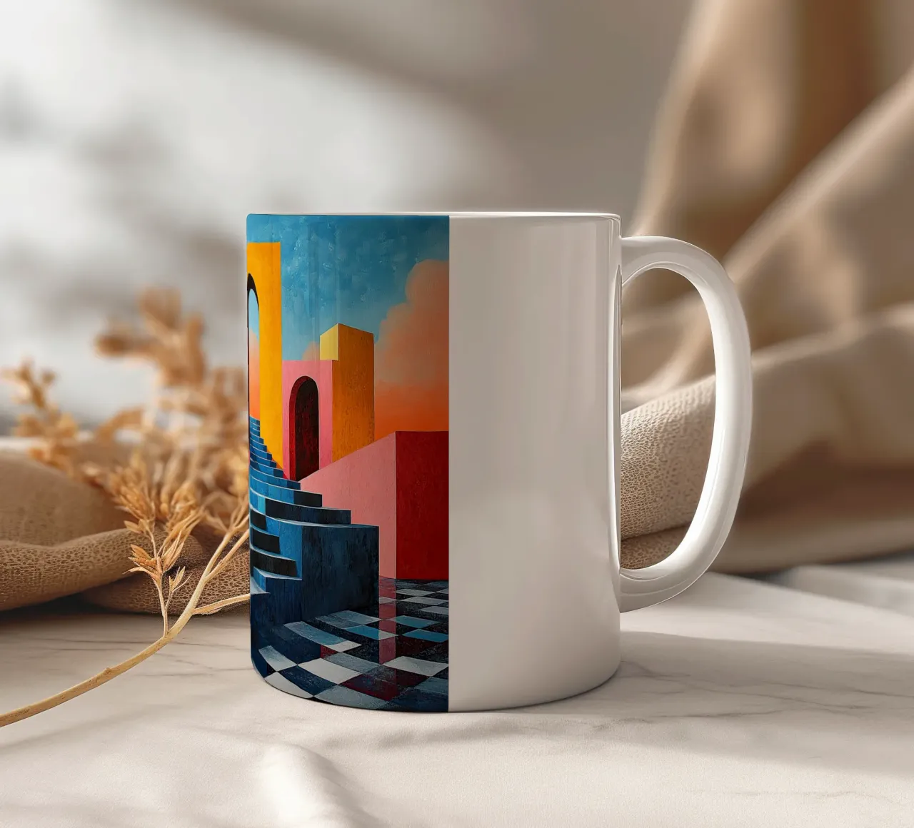 Surrealisme Architectuur Ontwerp Meetkunde keramische mok van Nikis Art Studio