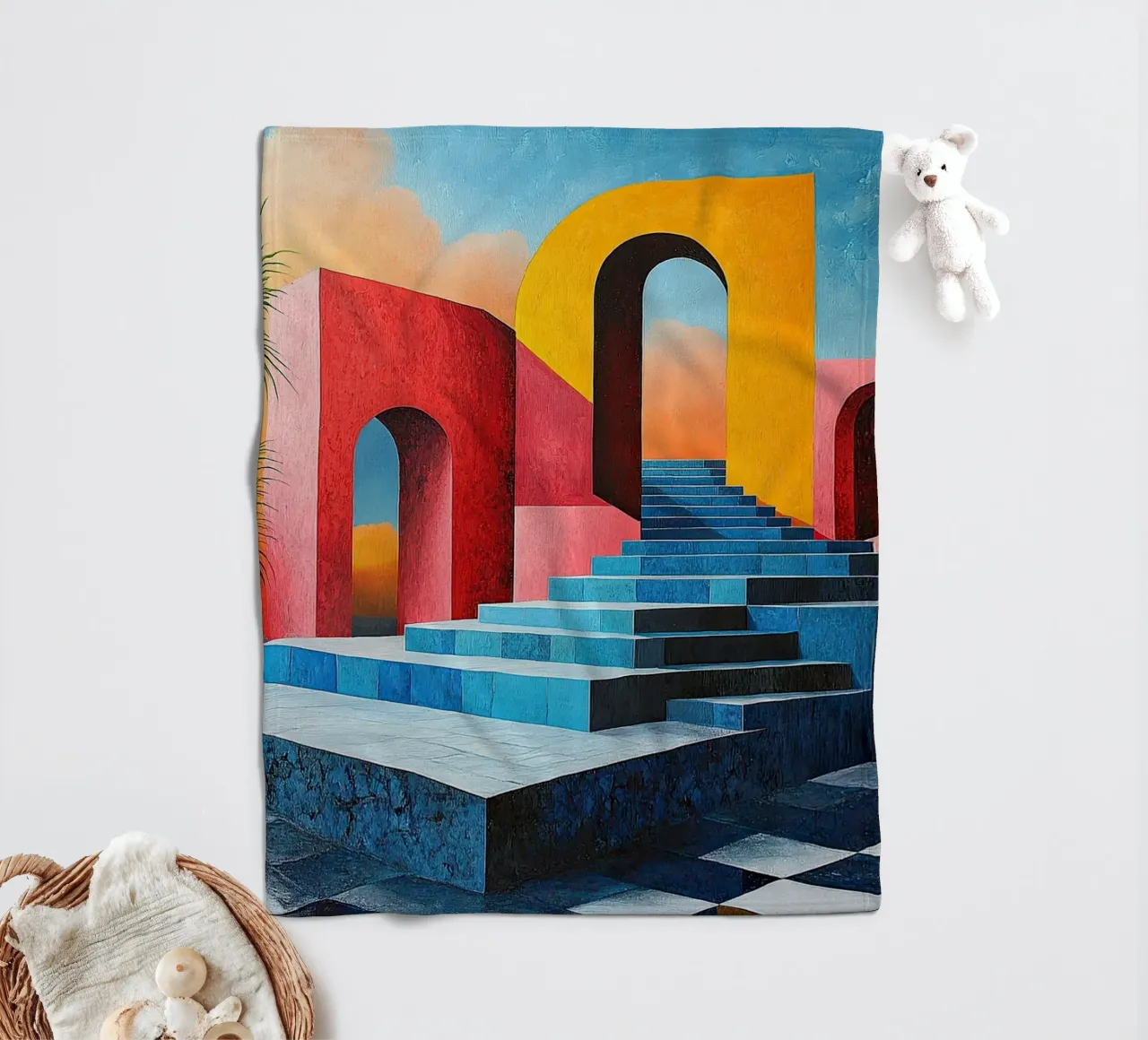 Surrealism Architecture Design Geometry fleece blanket by Nikis Art Studio