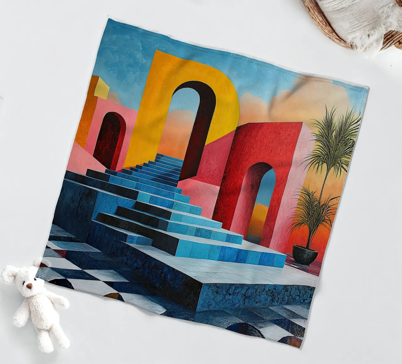 Surrealism Architecture Design Geometry fleece blanket by Nikis Art Studio