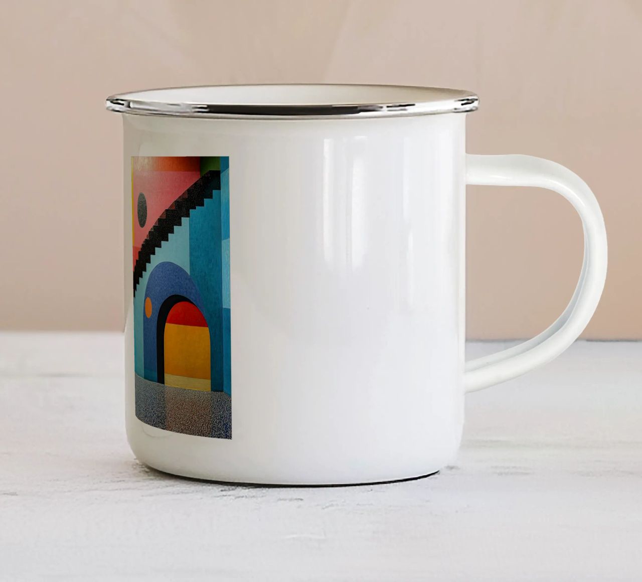 Surrealism Architecture Design Geometry enamel mug by Nikis Art Studio
