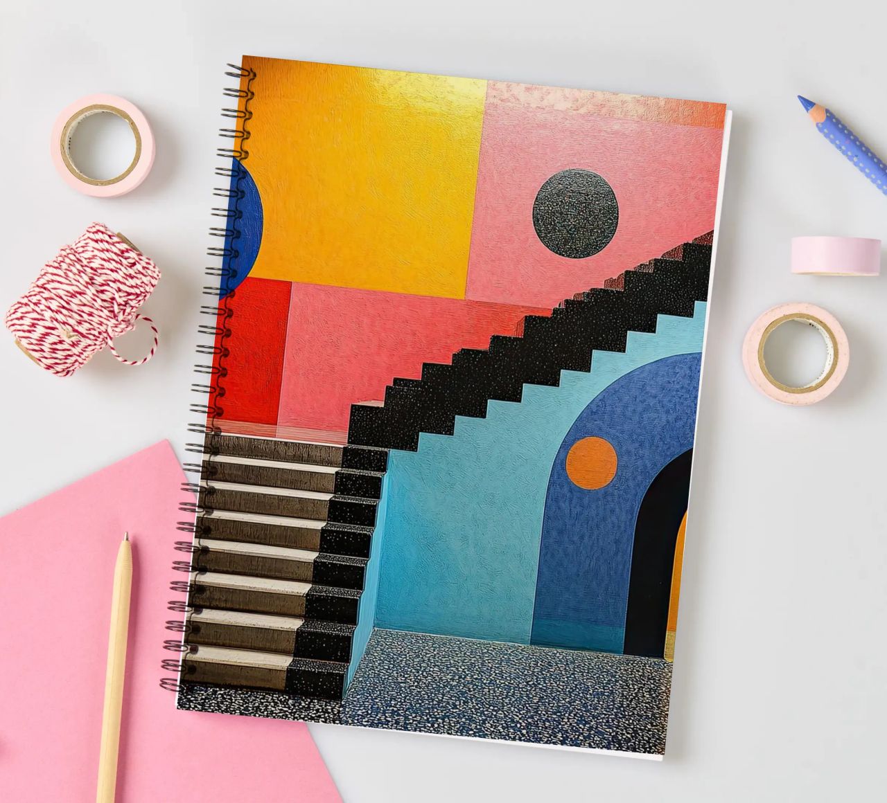 Surrealism Architecture Design Geometry spiral notebook by Nikis Art Studio