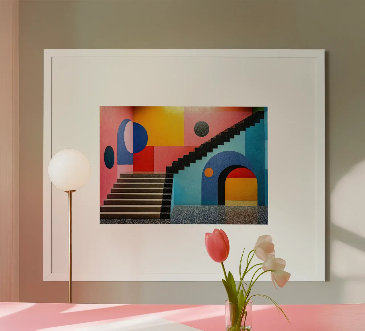 Surrealismo Architettura Design Geometria poster con telaio in legno da Nikis Art Studio