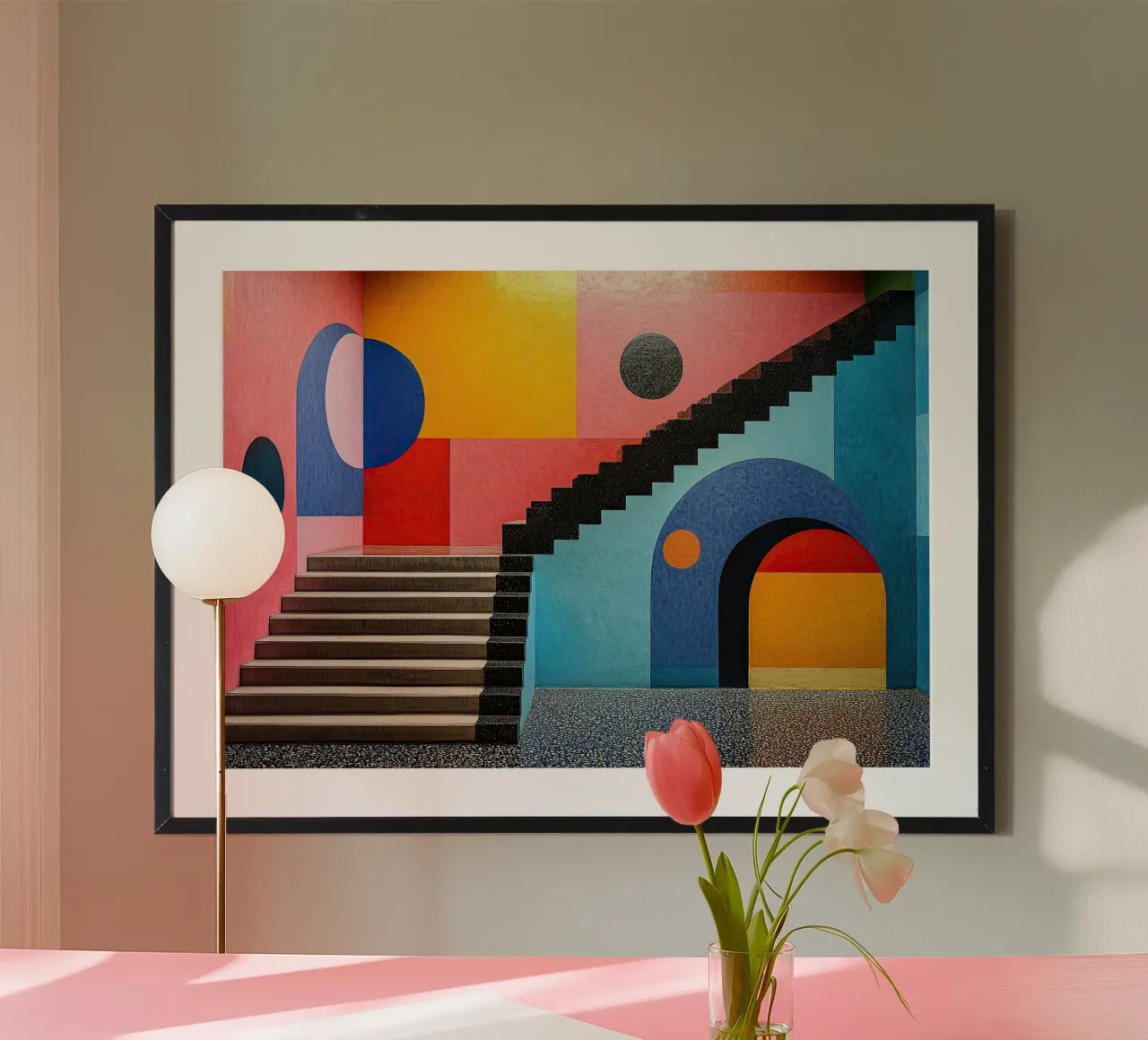 Surrealismo Architettura Design Geometria poster con telaio in legno da Nikis Art Studio