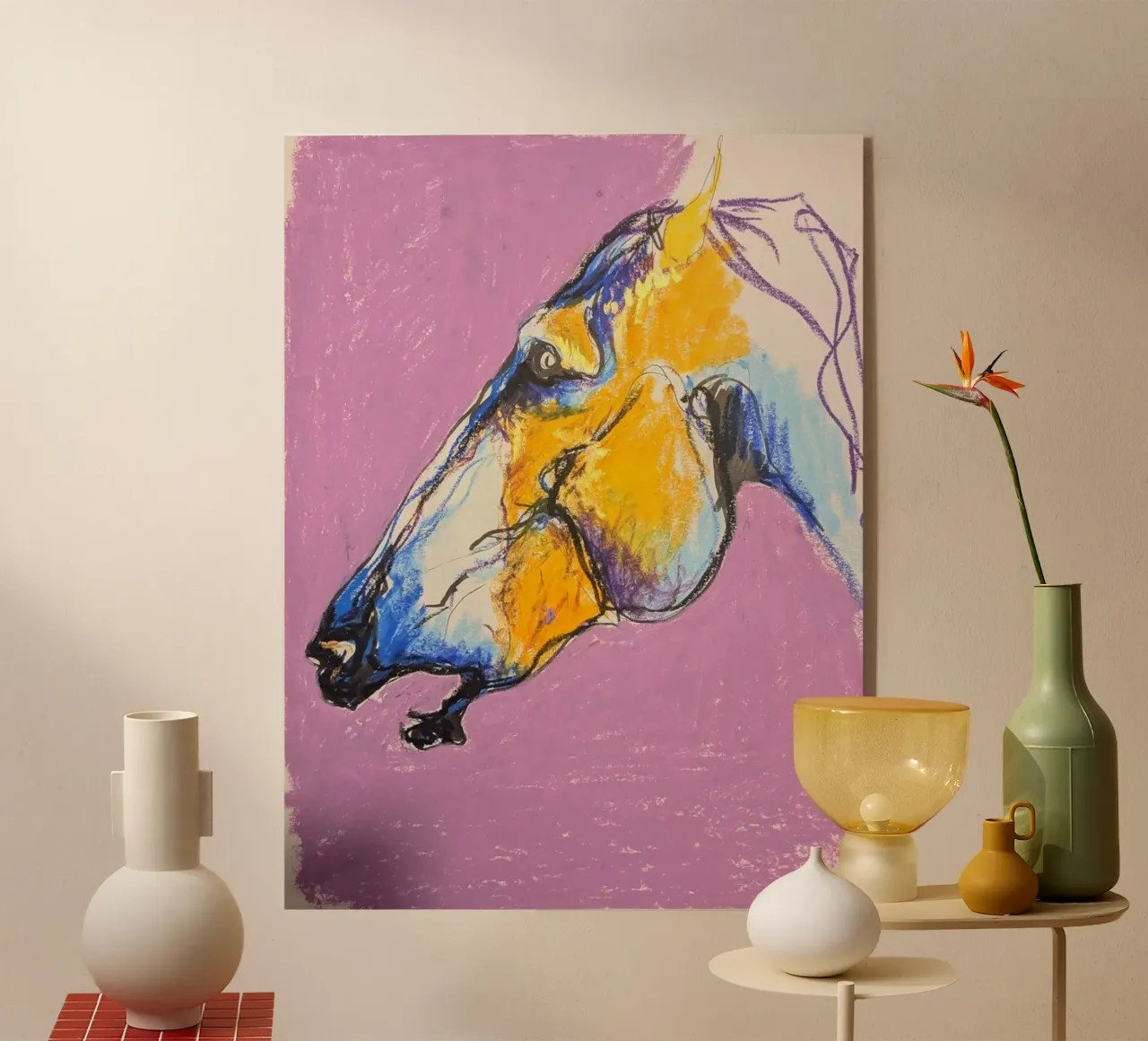 Cheval jaune plexiglass da Bénédicte Berthod