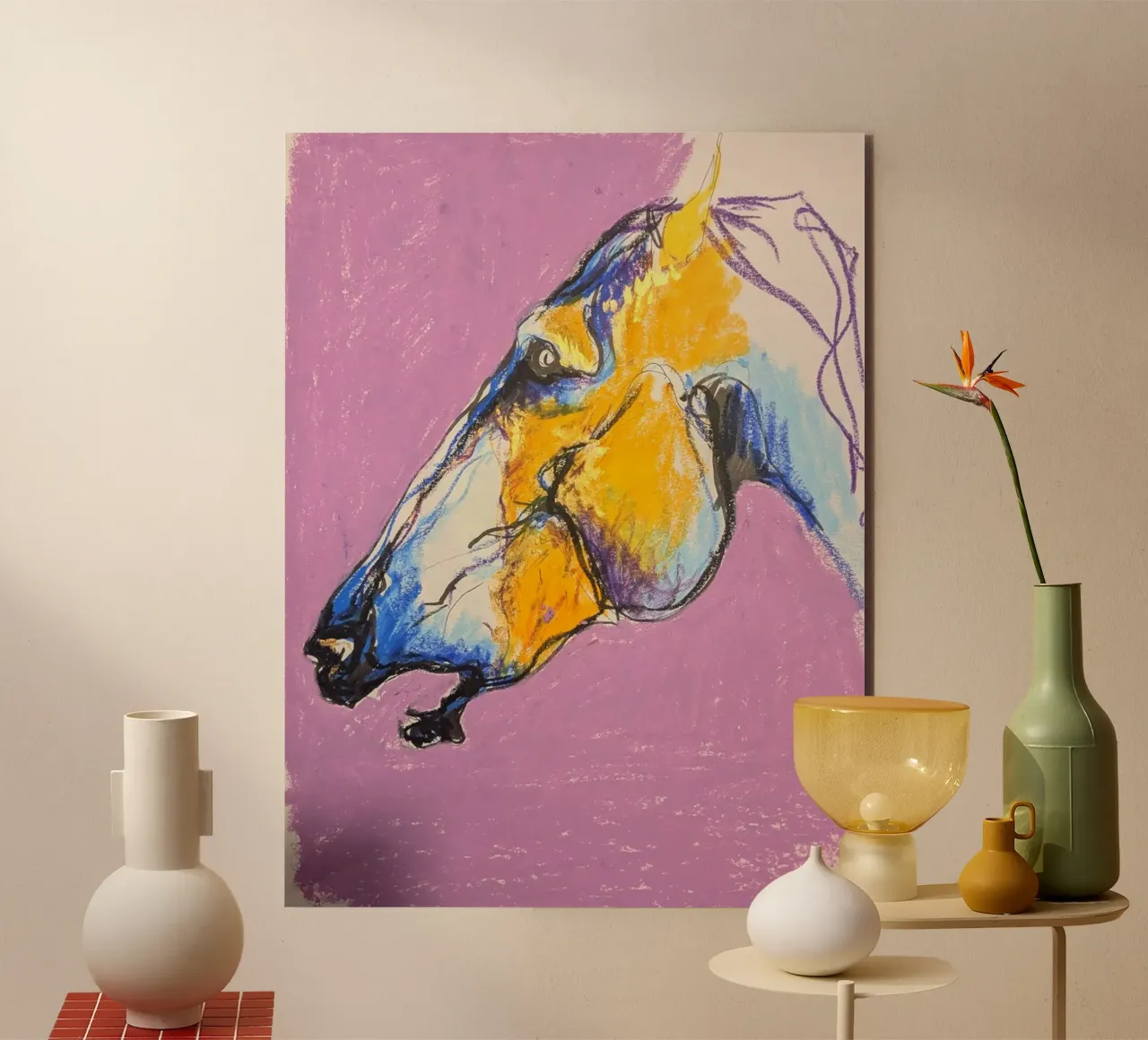 Cheval jaune alluminio dibond da Bénédicte Berthod