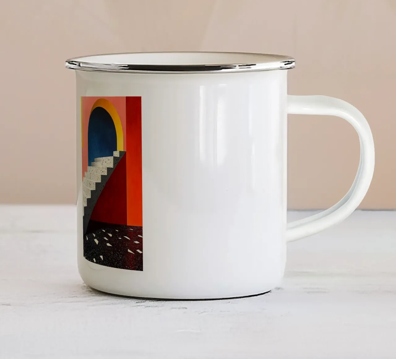 Surrealisme Architectuur Ontwerp Meetkunde emaille mok van Nikis Art Studio