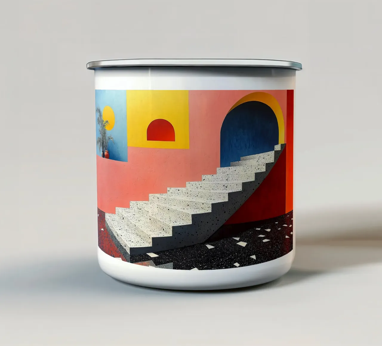 Surrealisme Architectuur Ontwerp Meetkunde emaille mok van Nikis Art Studio