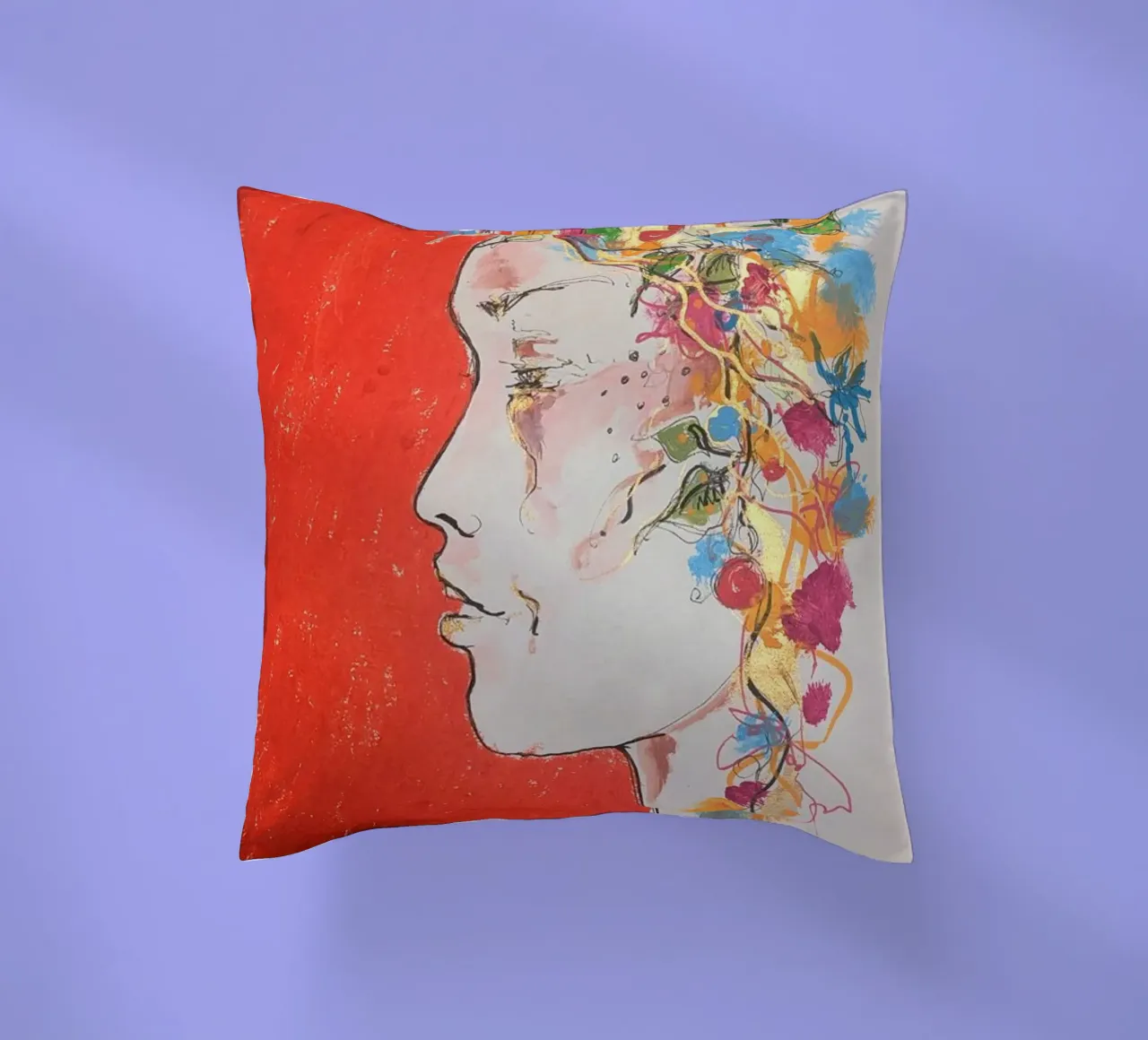 Femme sur fond rouge cuscino da Bénédicte Berthod