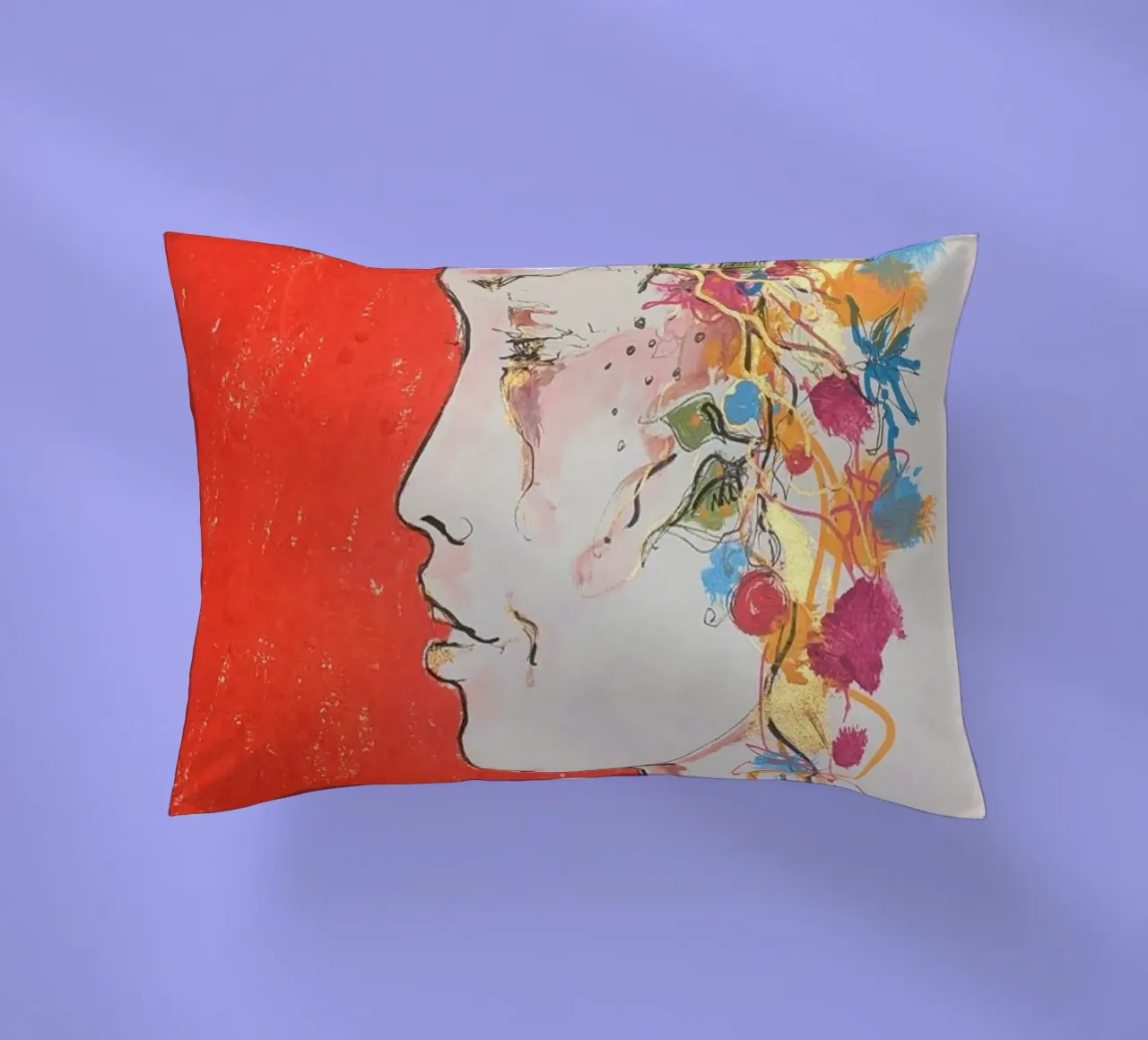 Femme sur fond rouge cuscino da Bénédicte Berthod