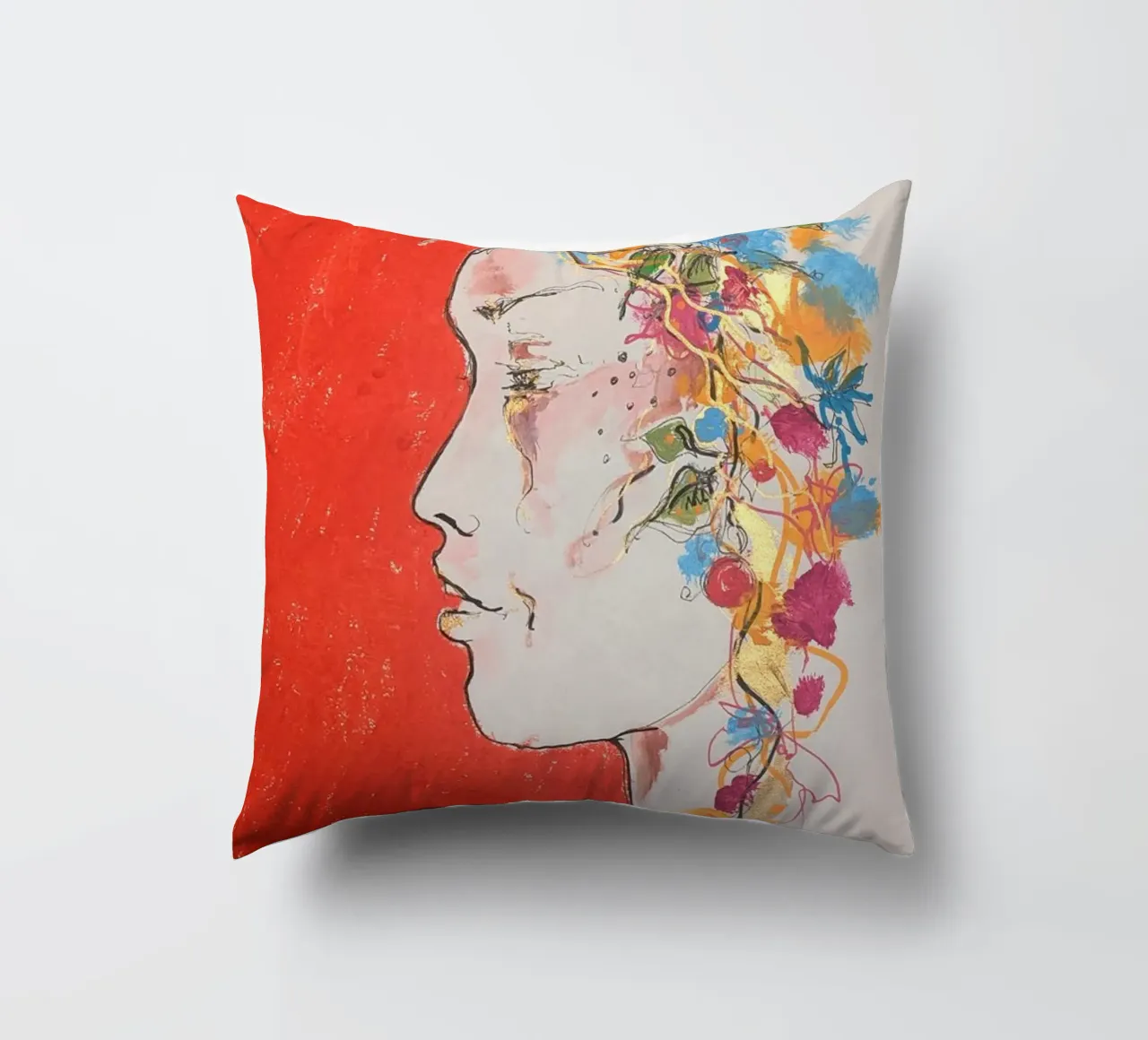 Femme sur fond rouge cuscino da Bénédicte Berthod