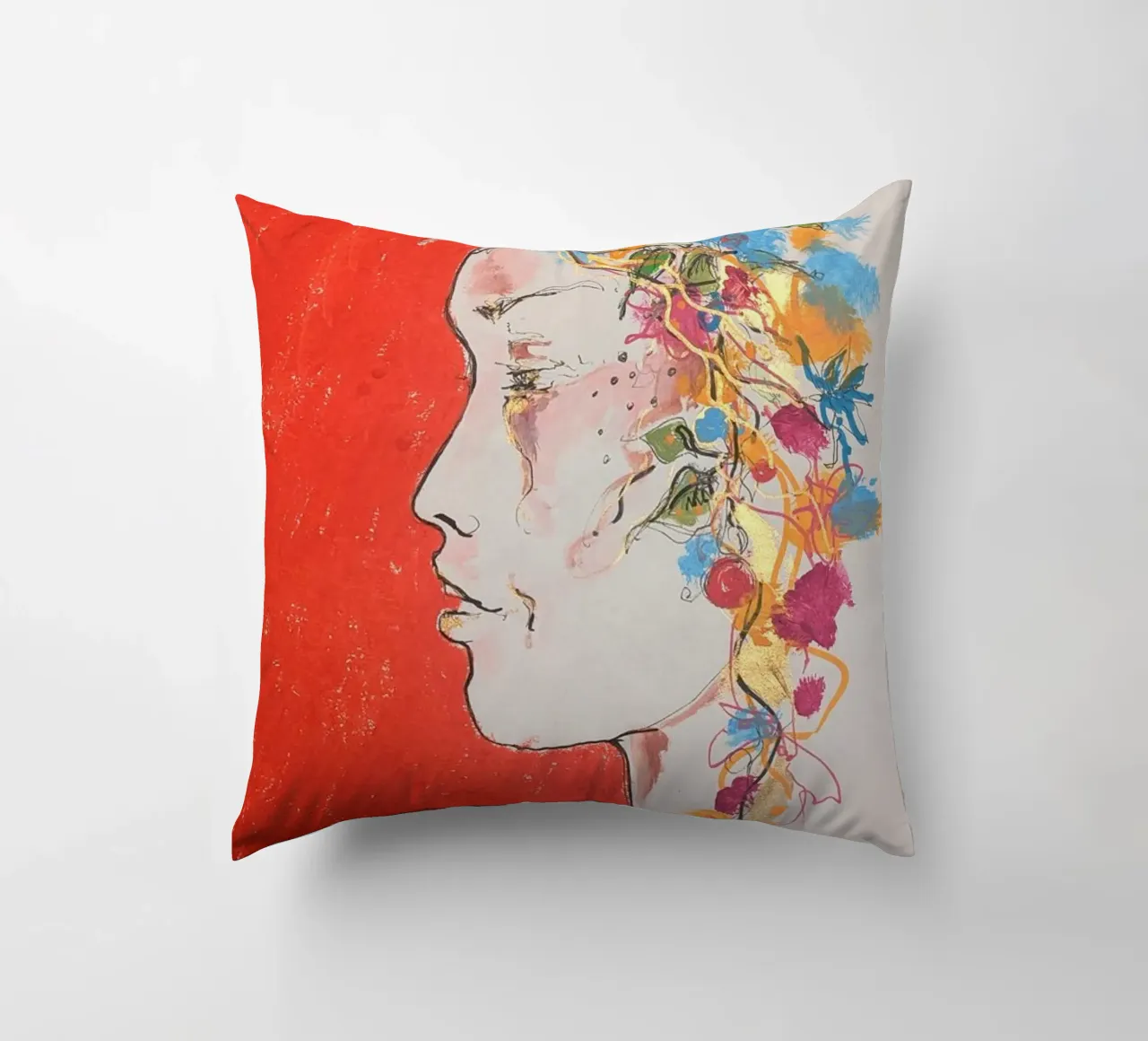 Femme sur fond rouge cuscino da Bénédicte Berthod