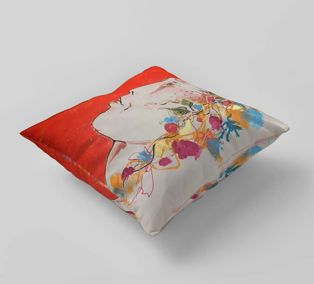 Femme sur fond rouge cuscino da Bénédicte Berthod