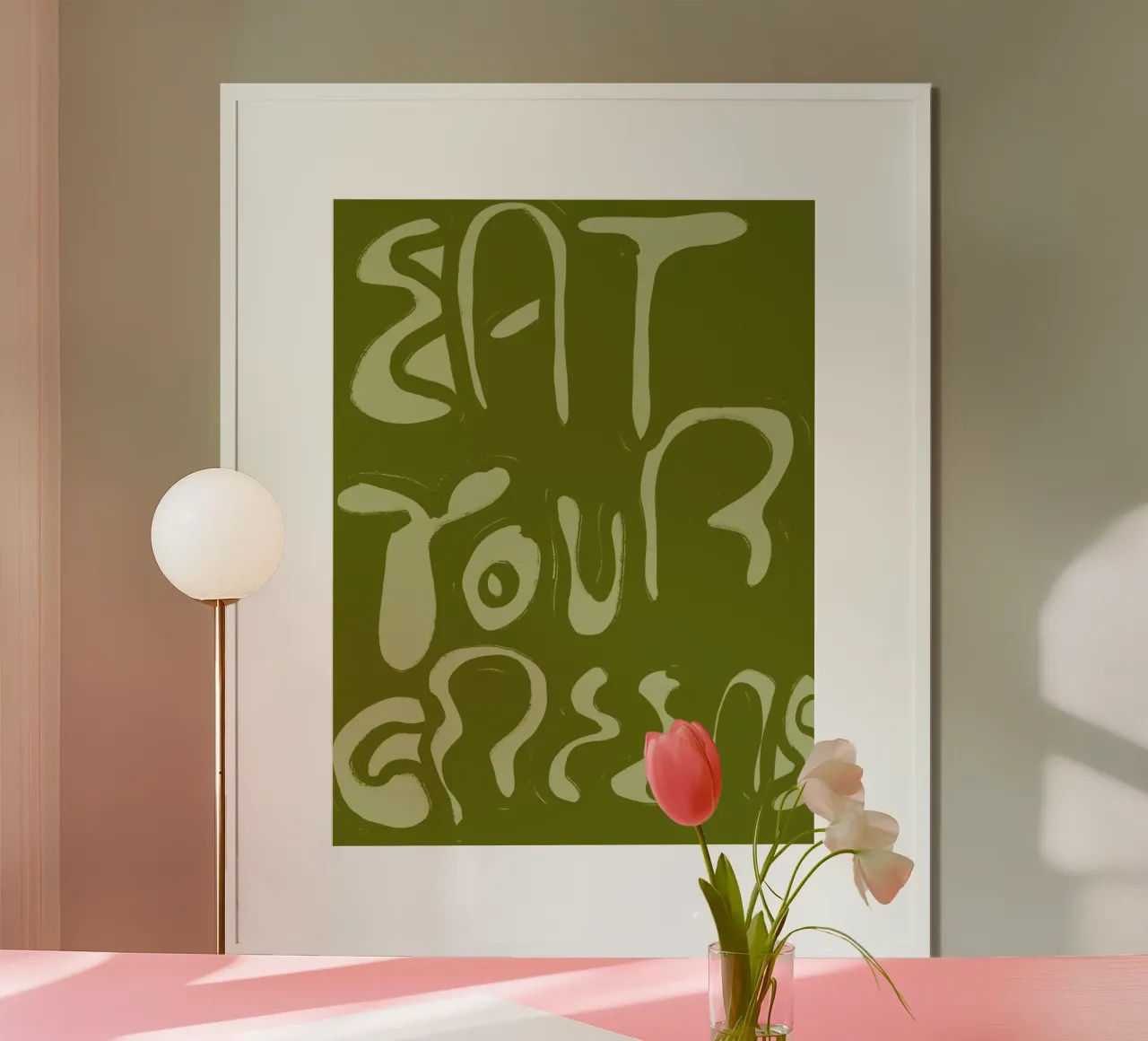 Eat Your Greens poster con telaio in plastica da treechild