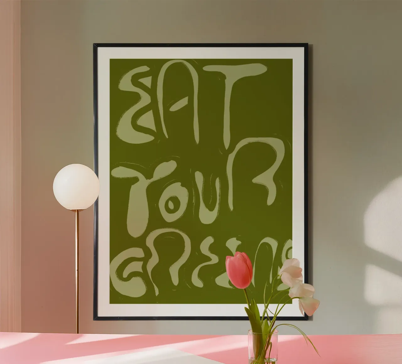 Eat Your Greens poster con telaio in plastica da treechild