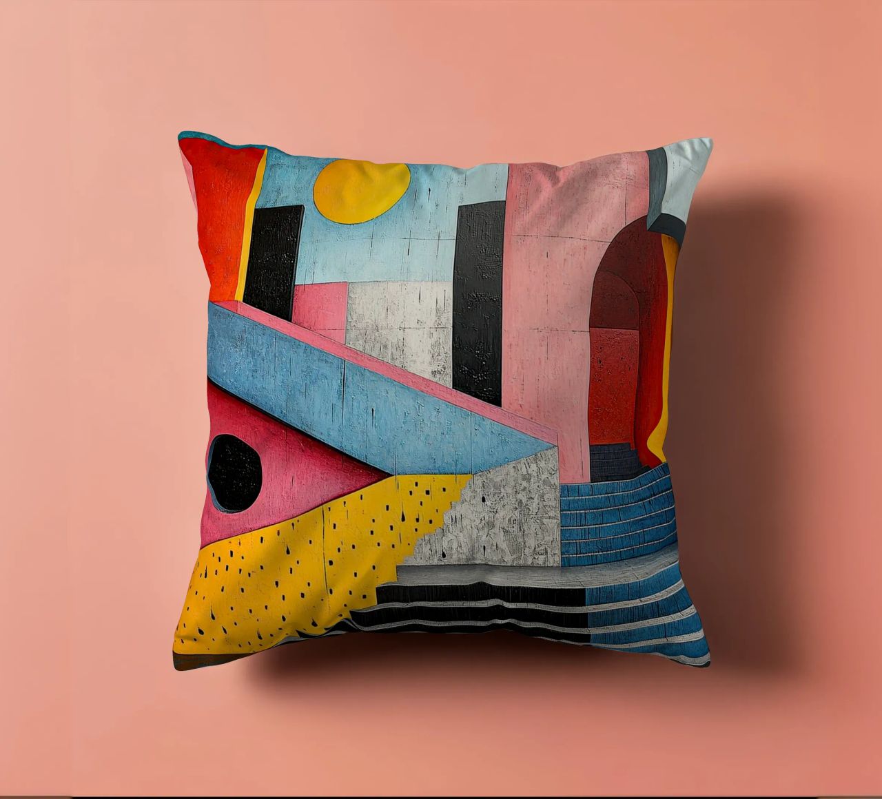 Surrealism Architecture Design Geometry decorative cushion by Nikis Art Studio