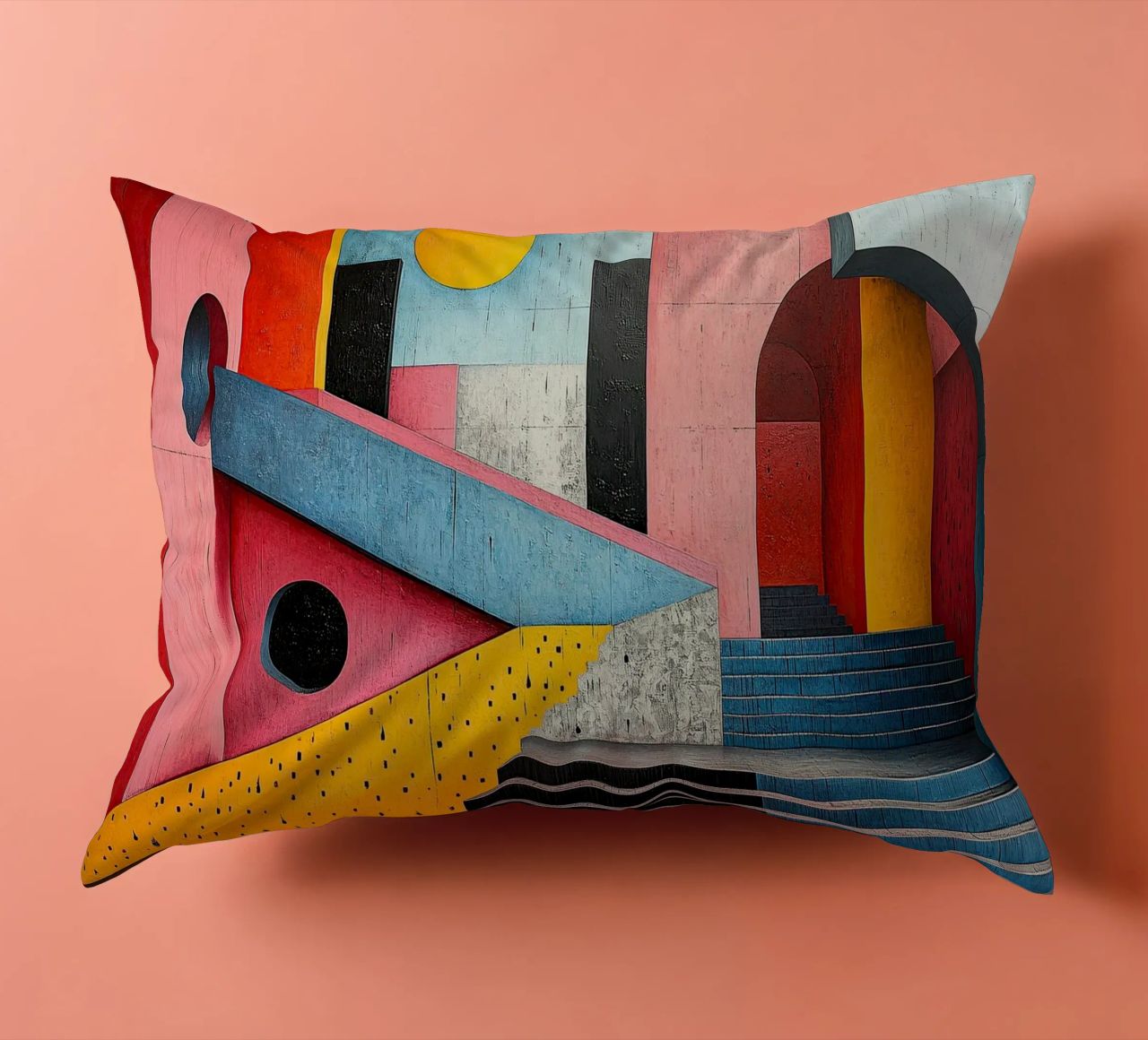Surrealism Architecture Design Geometry decorative cushion by Nikis Art Studio