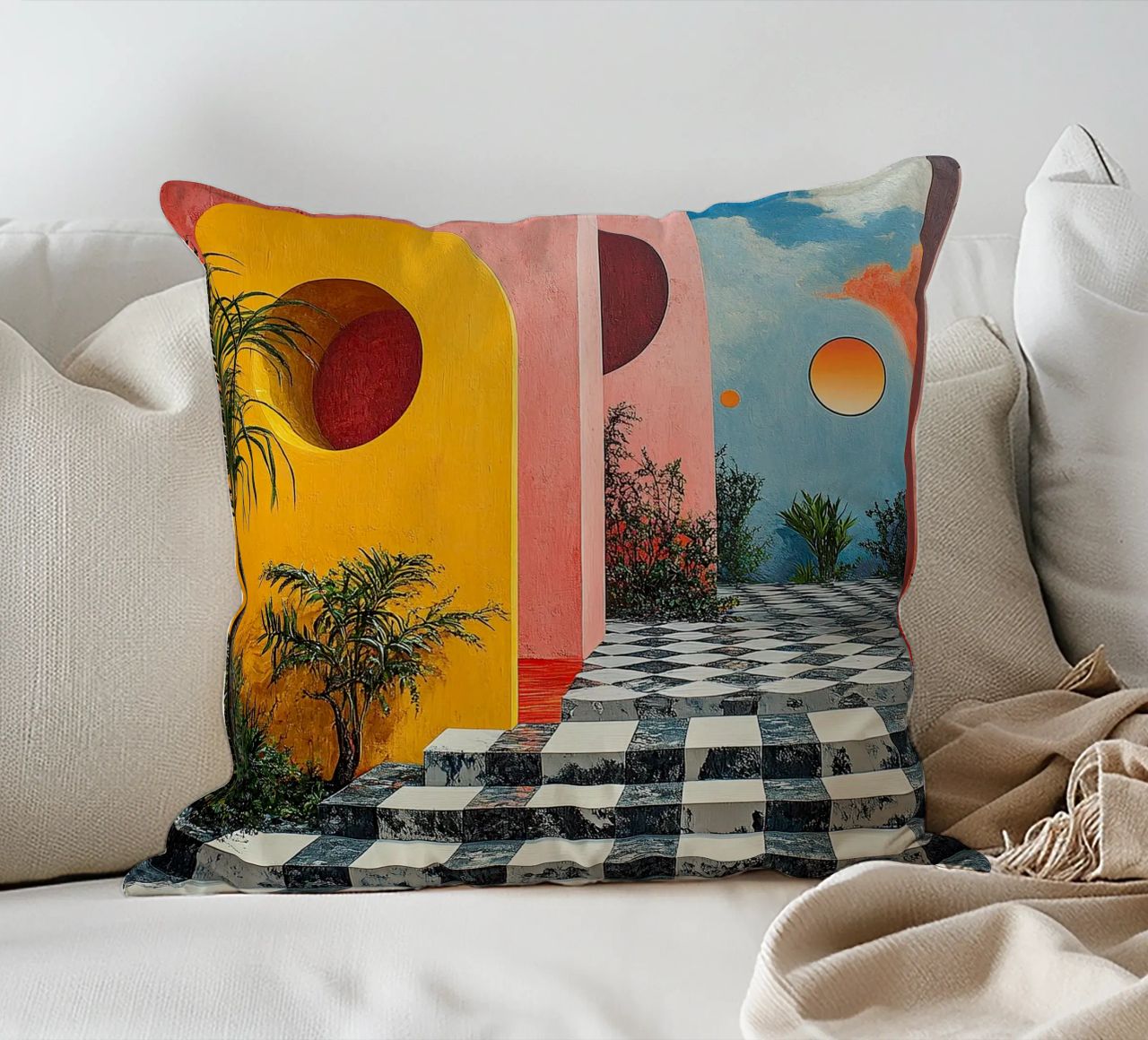 Surrealism Architecture Design Geometry decorative cushion by Nikis Art Studio