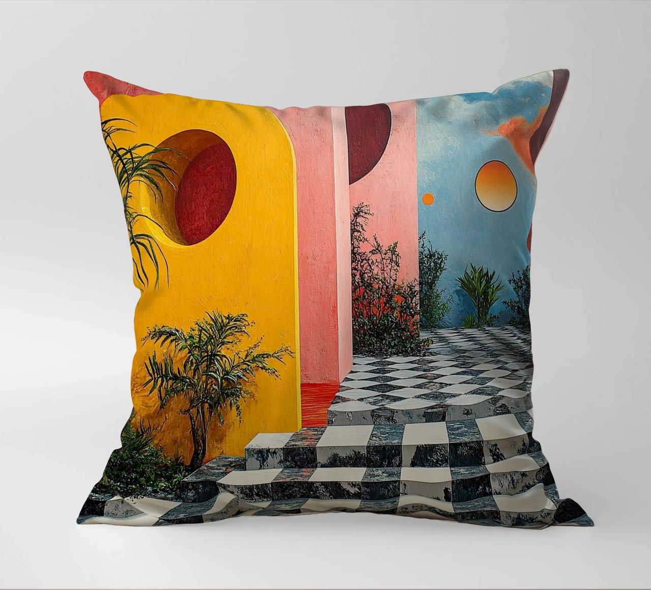 Surrealism Architecture Design Geometry decorative cushion by Nikis Art Studio