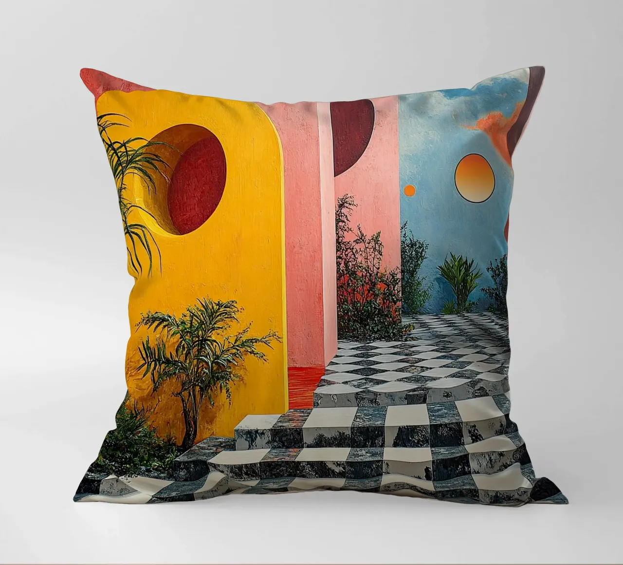 Surrealismus Architektur Design Geometrie Kissen von Nikis Art Studio
