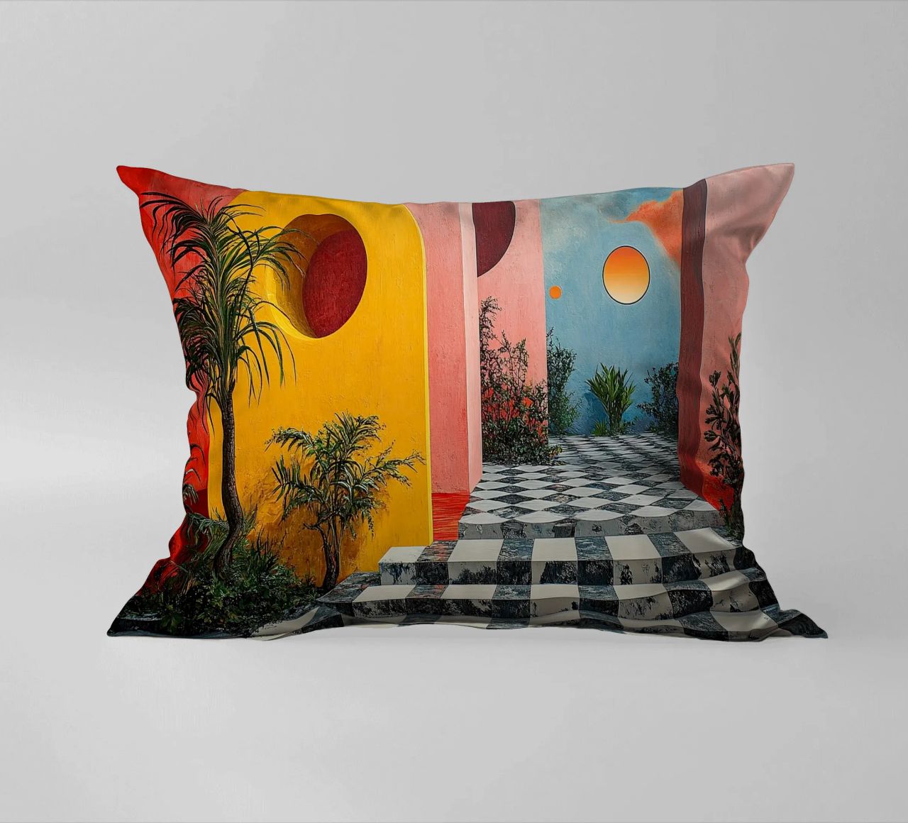 Surrealism Architecture Design Geometry decorative cushion by Nikis Art Studio