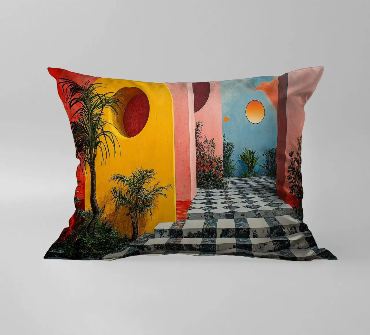 Surrealismus Architektur Design Geometrie Kissen von Nikis Art Studio