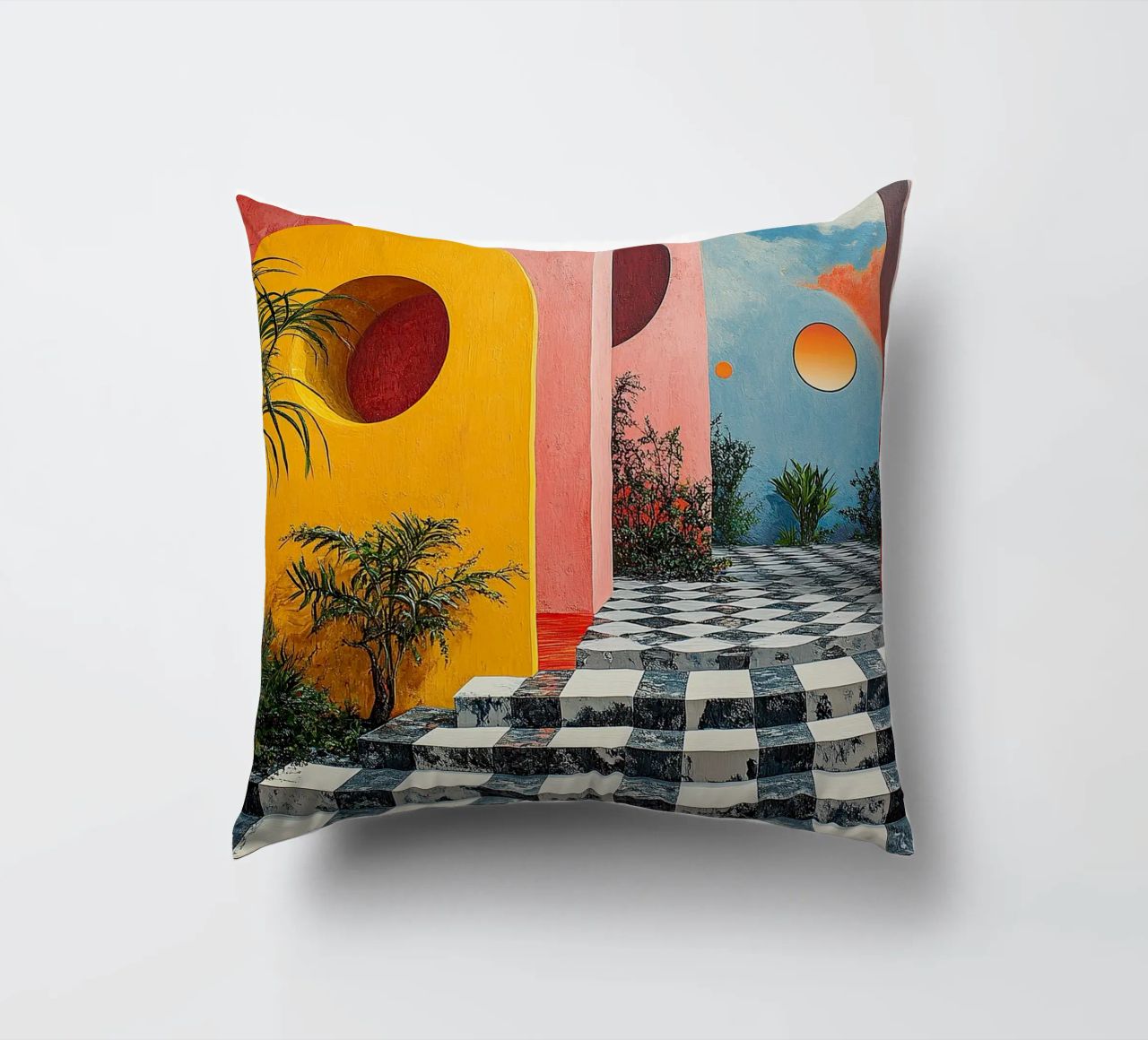 Surrealism Architecture Design Geometry decorative cushion by Nikis Art Studio