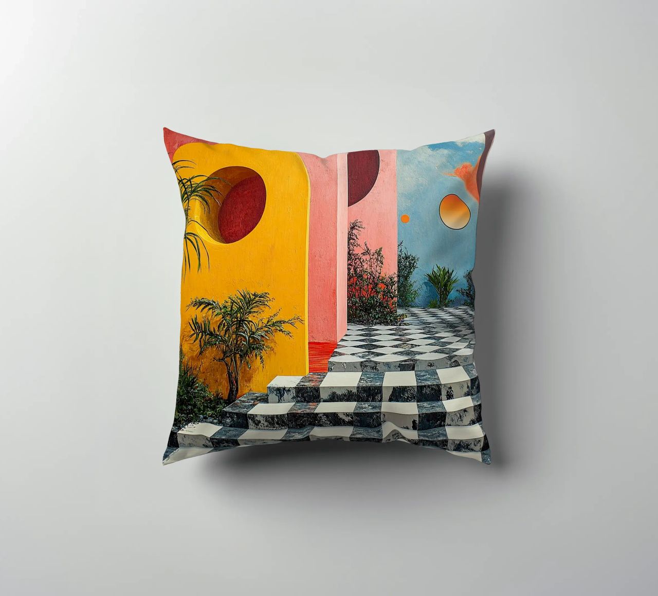 Surrealism Architecture Design Geometry decorative cushion by Nikis Art Studio
