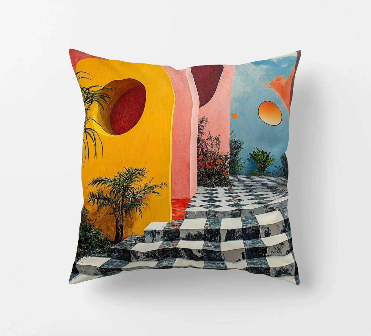 Surrealism Architecture Design Geometry decorative cushion by Nikis Art Studio