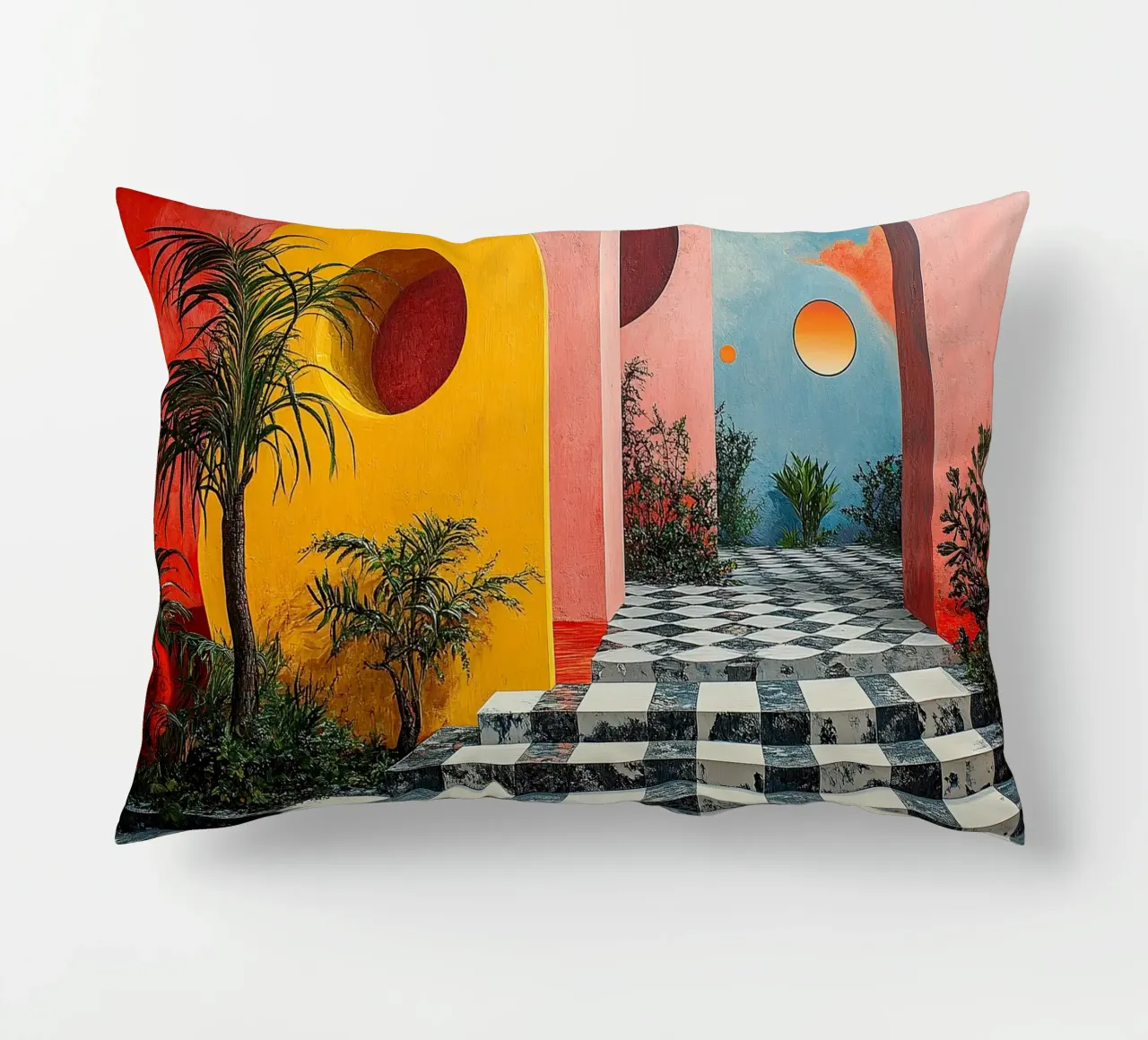Surrealismus Architektur Design Geometrie Kissen von Nikis Art Studio