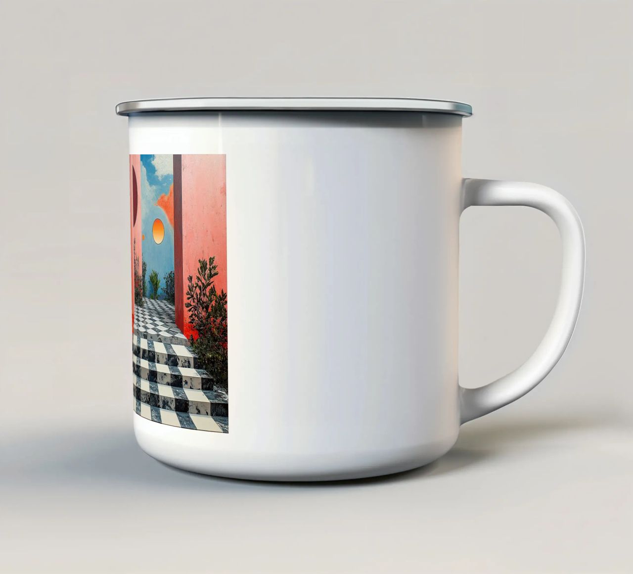 Surrealism Architecture Design Geometry enamel mug by Nikis Art Studio