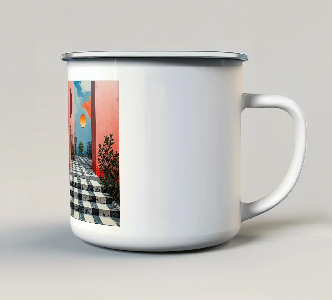 Surrealismo Arquitectura Diseño Geometría taza de esmalte de Nikis Art Studio