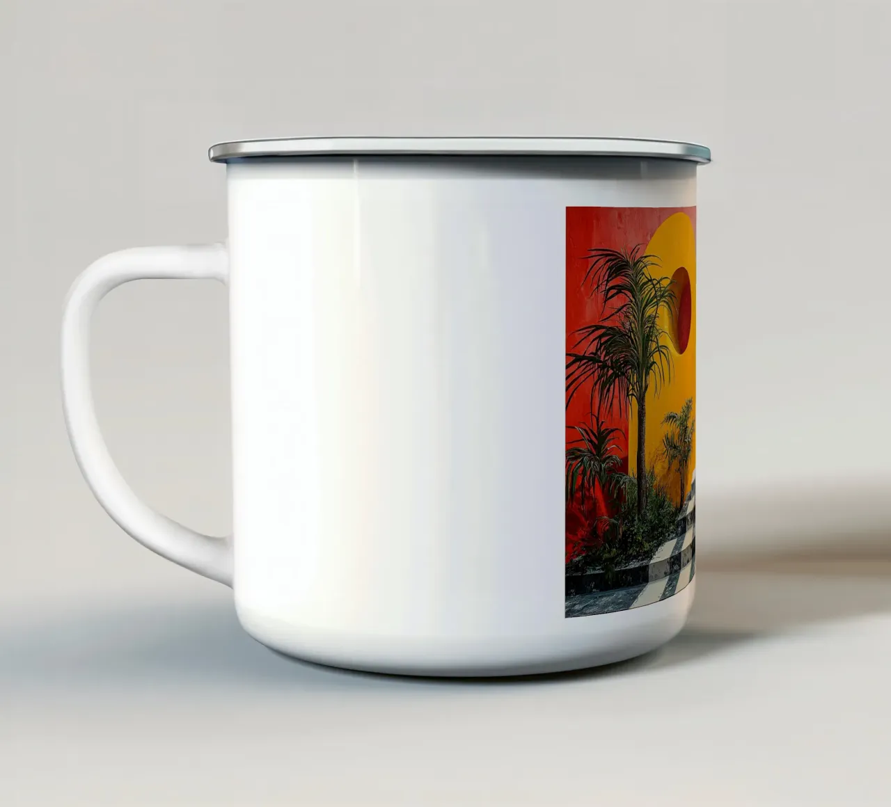 Surrealismo Arquitectura Diseño Geometría taza de esmalte de Nikis Art Studio