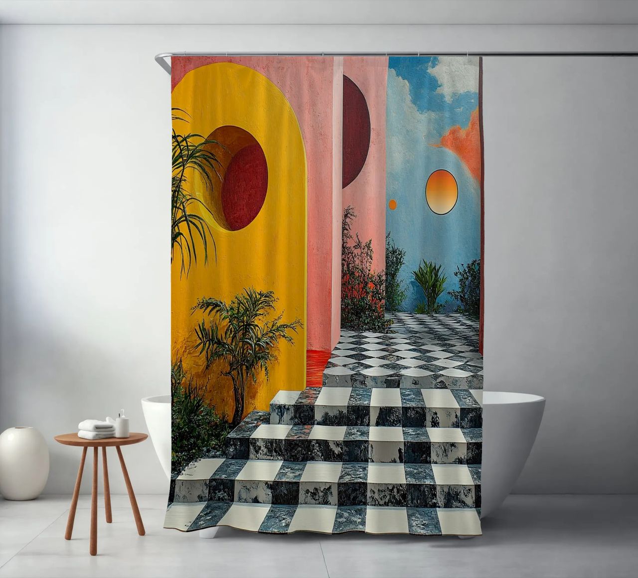 Surrealism Architecture Design Geometry shower curtain by Nikis Art Studio