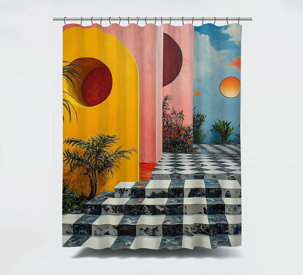 Surrealism Architecture Design Geometry shower curtain by Nikis Art Studio