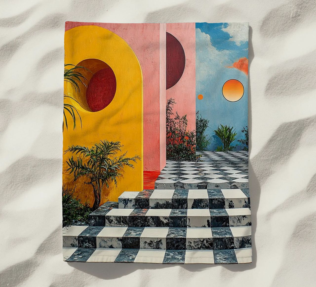 Surrealism Architecture Design Geometry beach towel by Nikis Art Studio