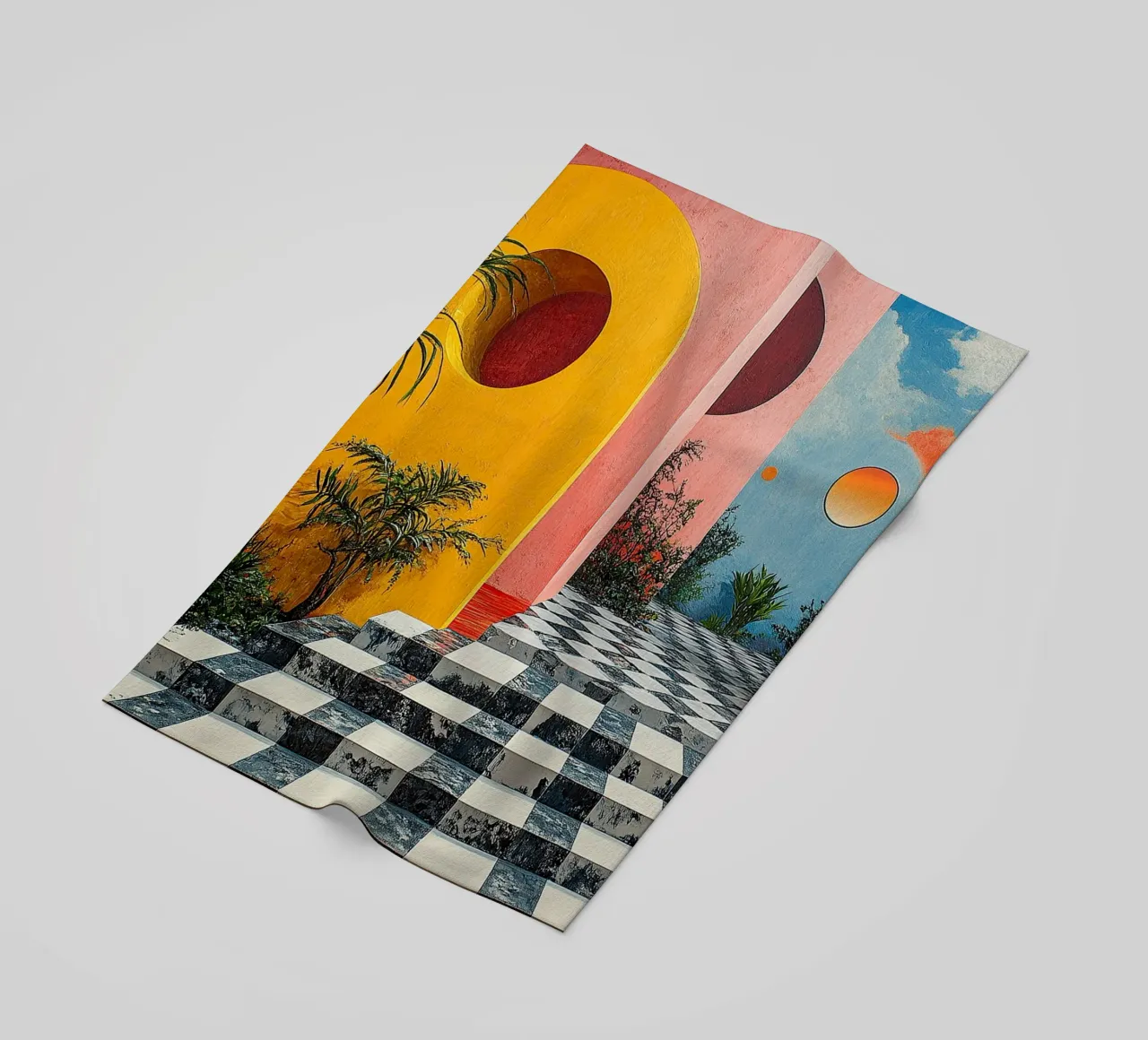 Surrealisme Architectuur Ontwerp Meetkunde strandhanddoek van Nikis Art Studio