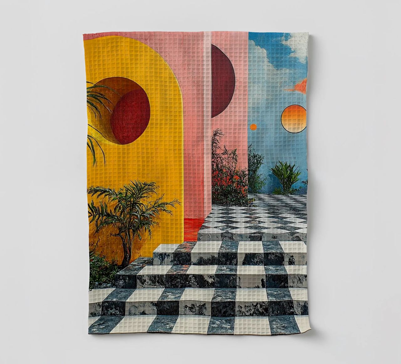 Surrealism Architecture Design Geometry tea towel by Nikis Art Studio