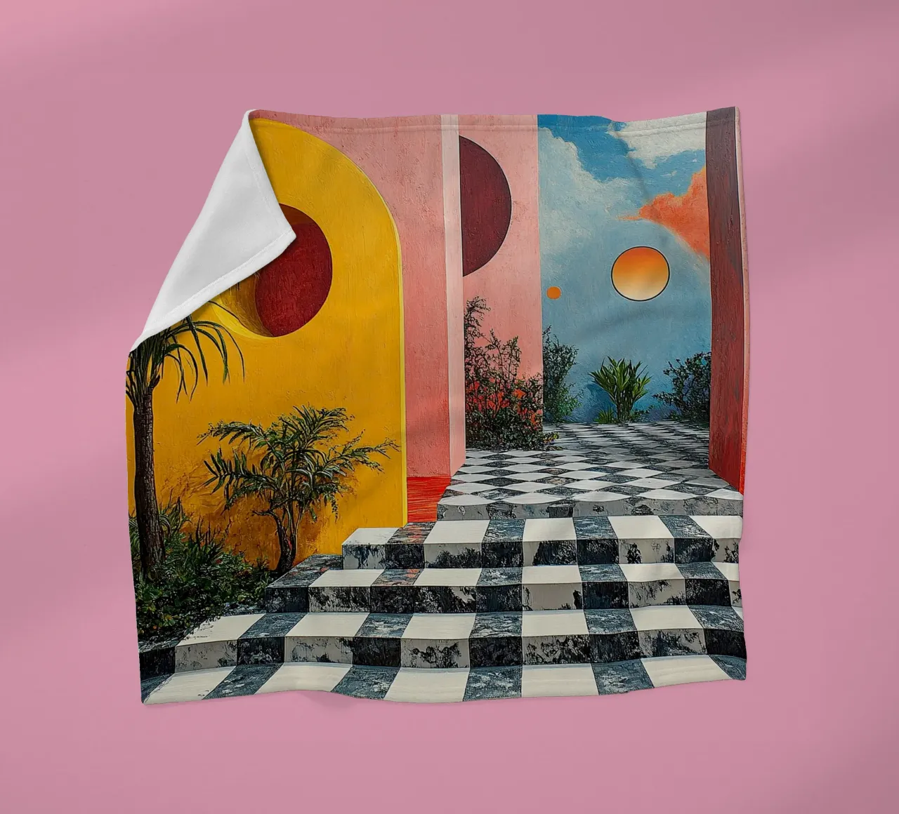 Surrealismus Architektur Design Geometrie Fleecedecke von Nikis Art Studio