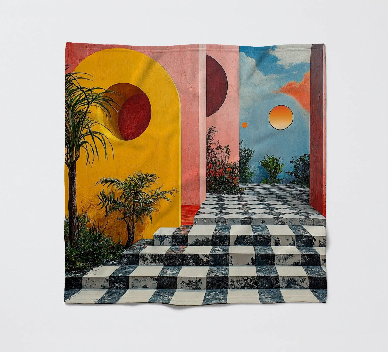 Surrealism Architecture Design Geometry fleece blanket by Nikis Art Studio