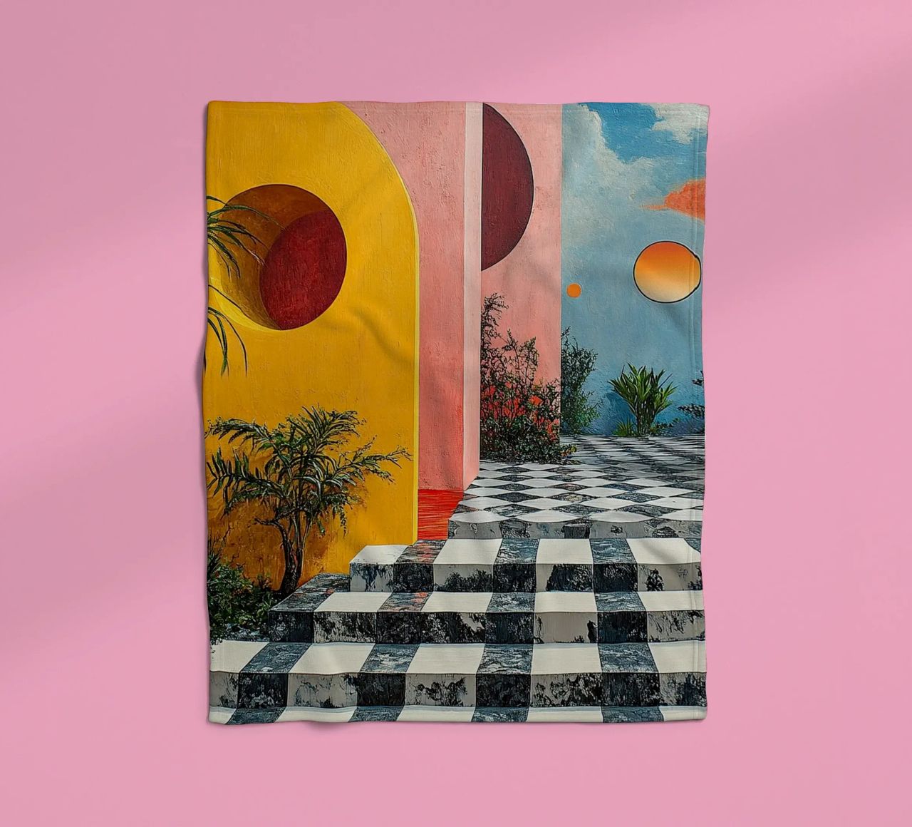 Surrealism Architecture Design Geometry fleece blanket by Nikis Art Studio