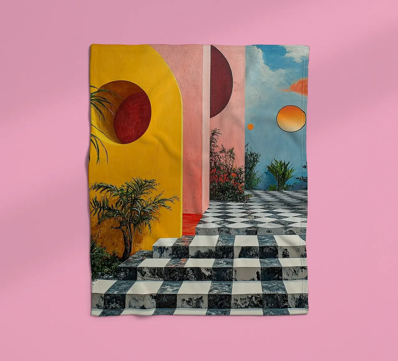 Surrealismus Architektur Design Geometrie Fleecedecke von Nikis Art Studio