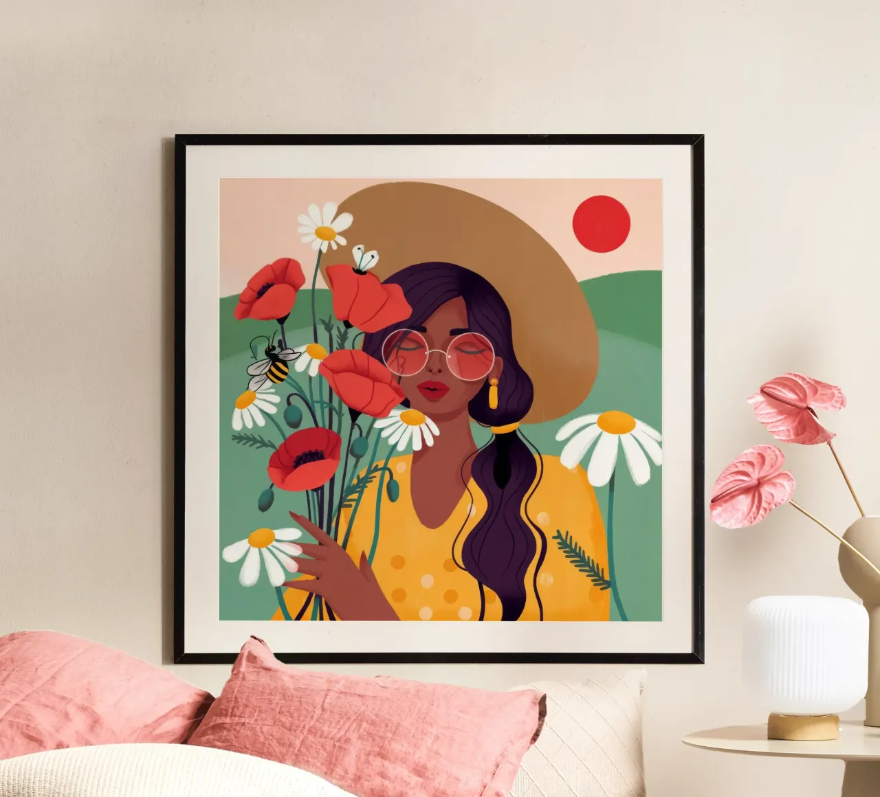 Raccolta di fiori soleggiati poster con telaio in legno da Emery Kate